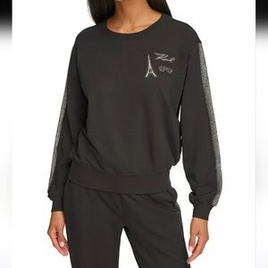 Karl Lagerfeld Paris Women's Logo Metallic Stripe Sweatshirt Size M